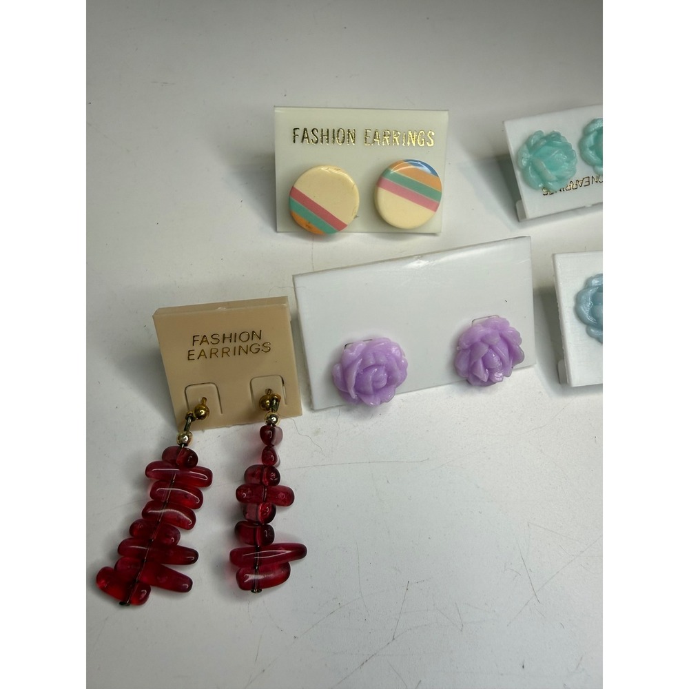 Mixed Lot 5 Pairs Fashion Earrings Rose Flower Studs Striped Round Red Dangle